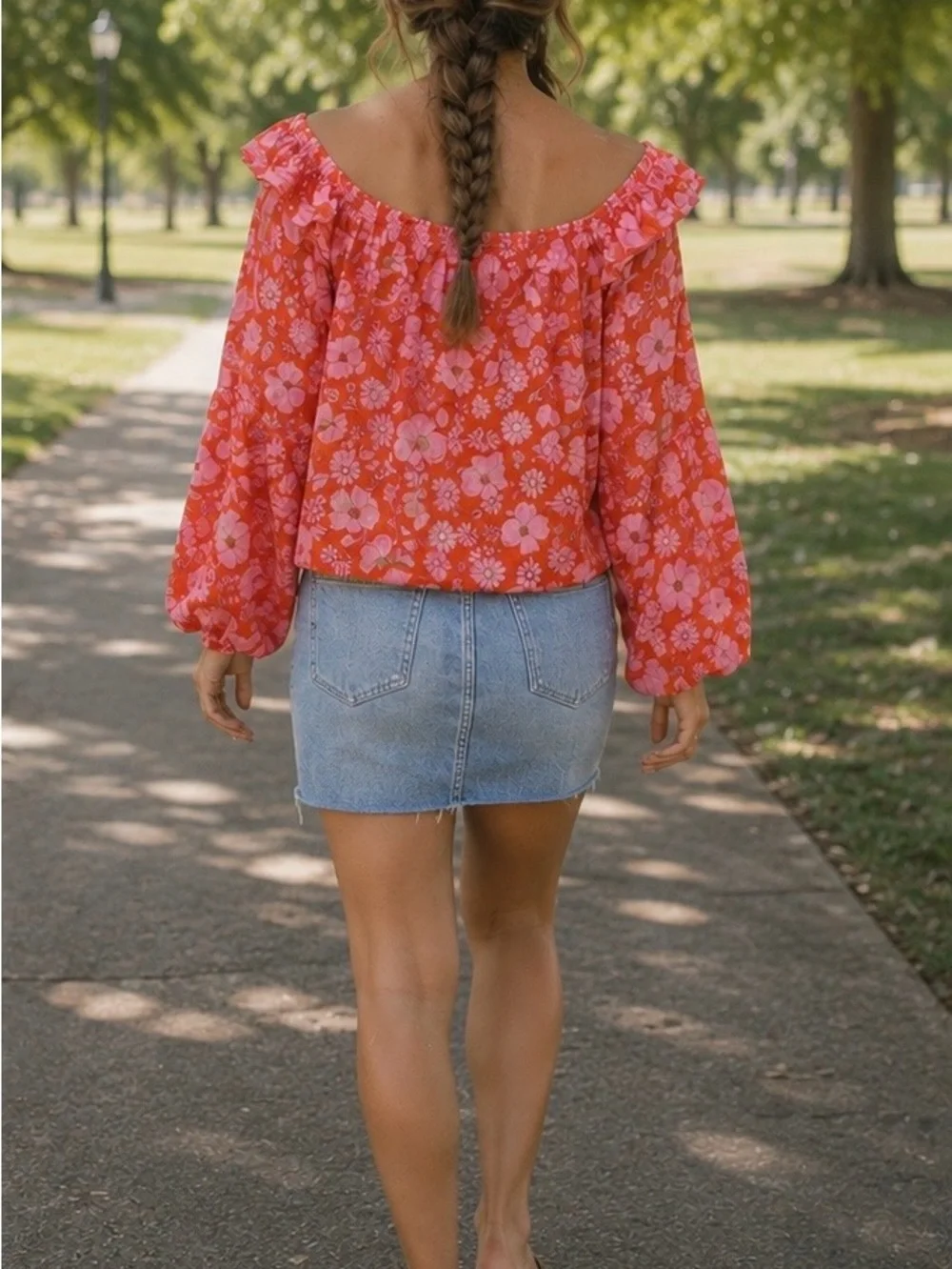 NWT Free People Coral Pink Floral Miss Daisy Blouse in Heat Wave Combo Small S